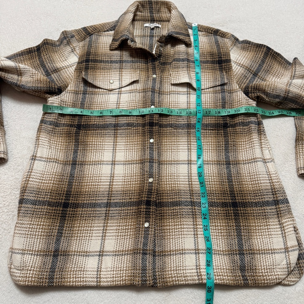 Madewell L Flannel Shirt Jacket Oversized Plaid side Pockets Pearl Snap Western - Picture 11 of 12